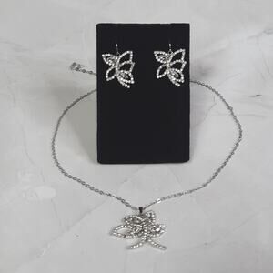 Delicate Silver & Clear Crystal Necklace Earring Set